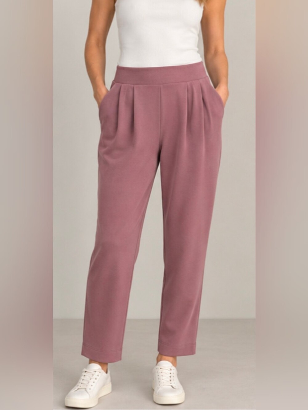 Bailey 44 Pleated Casual Scuba Knit Ankle Pants Mauve High Rise Womens Small